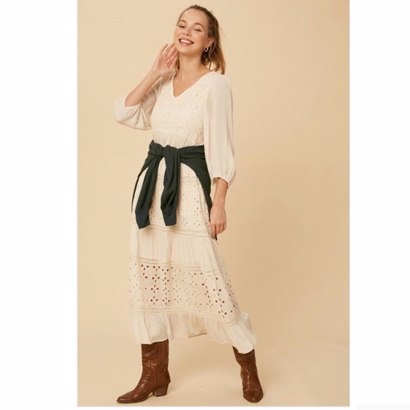 NEW Believe in Magic Boho Cut-out Ivory White Prairie Maxi Dress - Picture 9 of 14